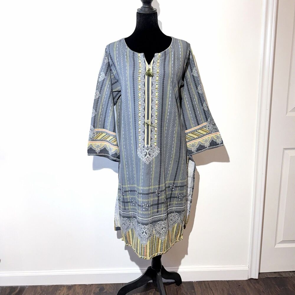 Bonanza Satrangi Pret Women’s Gray Embroidered Kurta Tunic,Tassel Size 14